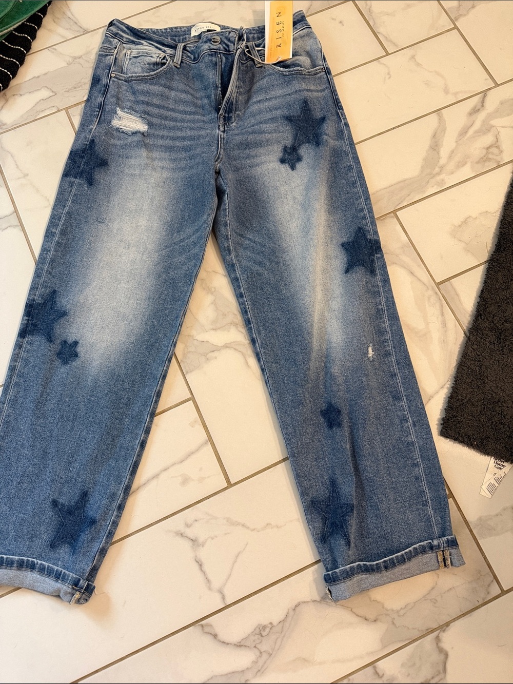 Risen Women's Star-Print Straight Leg Jeans — Blue